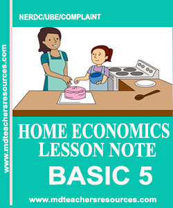 Home Economics Lesson Note for PRIMARY Five